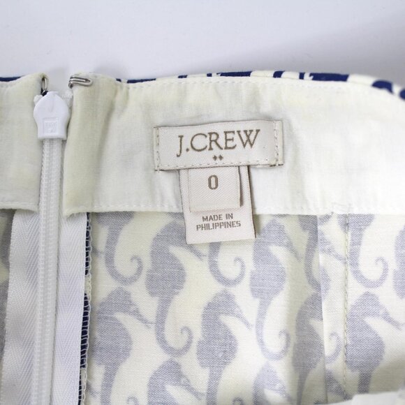 J Crew Mini Skirt with pockets size 0 cute seahorse print white navy - Picture 7 of 9